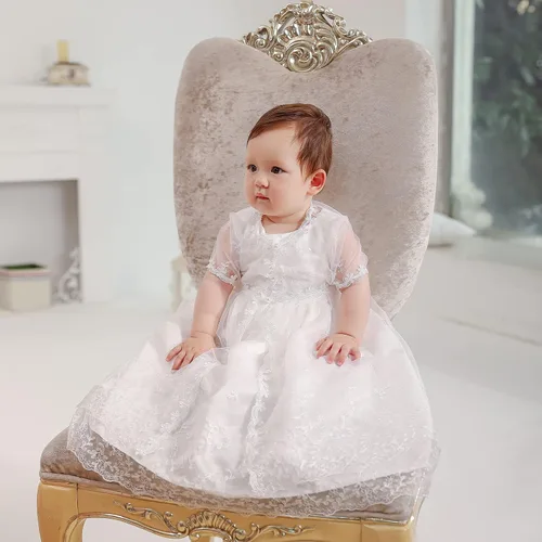 Vista 5 de Vestido de bautismo para niña, 3 piezas, bordado, formal, para fiesta, boda
