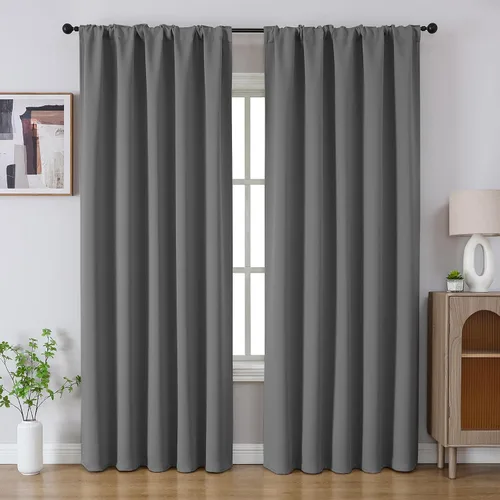 Vista 21 de CUCRAF Cortinas Opacas Beige de 45 Pulgadas, con Aislamiento Térmico Reductor de Ruido con Bolsillo para Barra, Cortinas de Ventana para Dormitorio