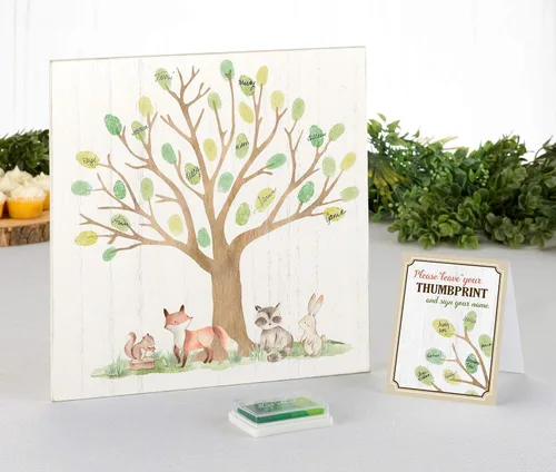 Vista 4 de Lillian Rose Woodland Baby Shower - Libro de invitados alternativo con almohadilla de tinta, crema, 11.75 x 11.75 x 0.375 pulgadas