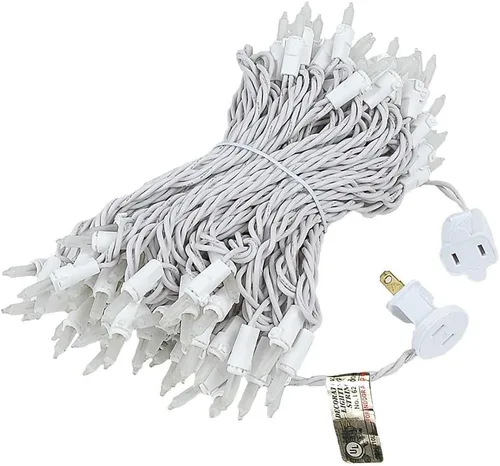 Vista 5 de Novelty Lights - Cadena de 100 mini luces incandescentes con bulbo, 50 pies, espaciadas cada 6 pulgadas, con cable blanco, con certificación UL