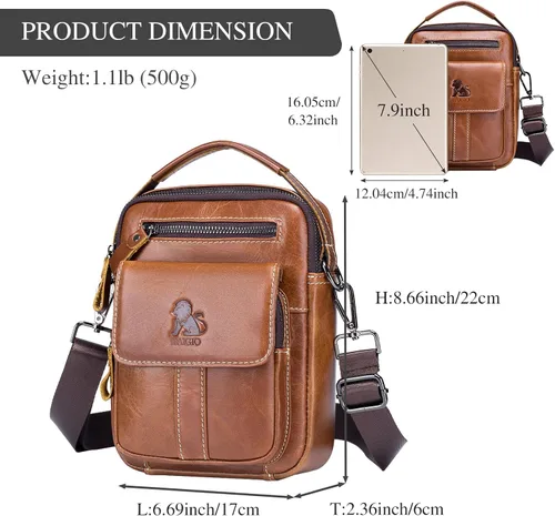 Vista 4 de BAIGIO Bolso de hombro de cuero para hombre, bolsa de mensajero, bolso cruzado, bolso para hombre, bolso tipo bandolera para viajes de negocios