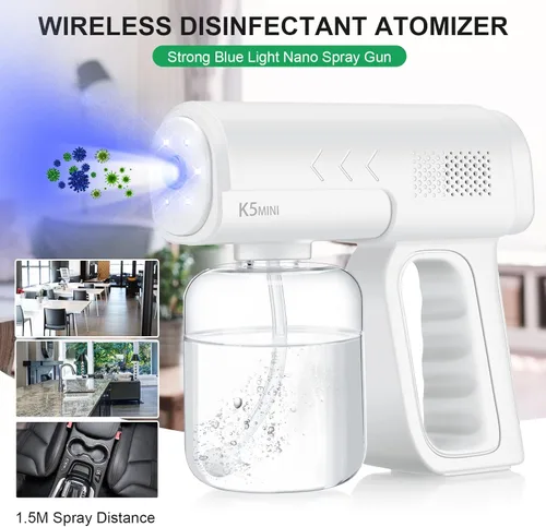 Vista 6 de Paquete de 2 pistolas pulverizadoras recargables de atomizador nano de mano, sin cable, desinfectante, vapor, gran capacidad, pulverizador