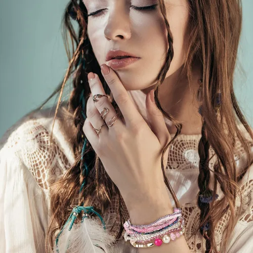 Vista 2 de FIBO STEEL 6 Sets Bohemian Stackable Bead Bracelets for Women Stretch Multilayered Bracelet Set Multicolor Boho Jewelry