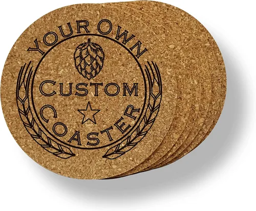 Vista 2 de Personalized Cork Coaster Set Custom Engraved Text and Logo