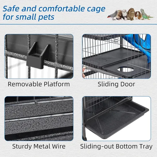 Vista 5 de HABUTWAY Jaulas de metal para animales pequeños de 45 pulgadas de alto, jaula de chinchilla rodante con rampas extraíbles, jaula Lagre