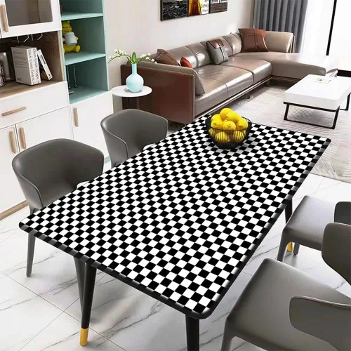 Vista 4 de Papel Adhesivo en Contacto Blanco y Negro en Mosaico a Cuadros, Papel Pintado Desmontable y Autoadhesivo en Lattice, Vinilo Impermeable en Rollo