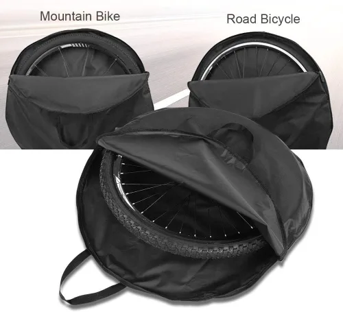 Vista 6 de Yosoo Negro Nylon Bicicletas Rueda Bolsa de transporte Traje para Mountain Road Bike Ruedas delanteras y traseras 27,5 y 29 pulgadas Opcional