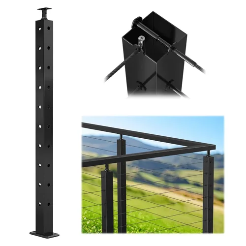 Vista 8 de Muzata Paquete de 4 postes de barandilla de cable negro de 36 pulgadas, 36 x 2 x 2 pulgadas, montaje en superficie perforada de nivel T304, kit