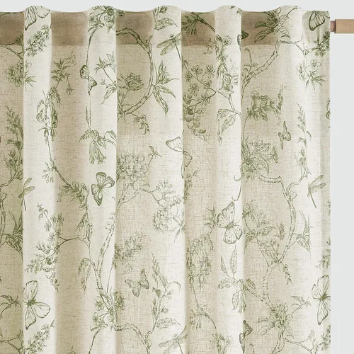 Vista 13 de JINCHAN Cortinas florales de lino para sala de estar, cortinas negras de estilo granja francesa de campo, cortinas de 63 pulgadas de largo, cortinas