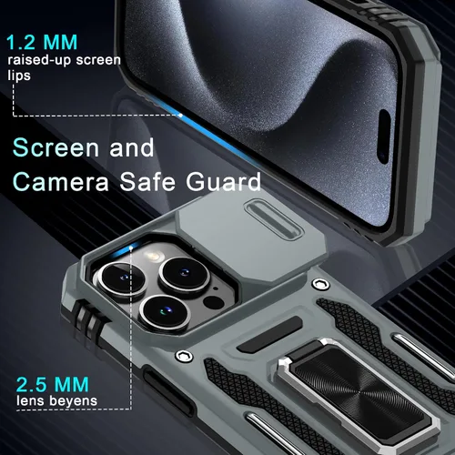Vista 182 de DEERLAMN Funda para iPhone Xs Max con funda deslizante para cámara + protector de pantalla, soporte giratorio de anillo de grado militar a prueba