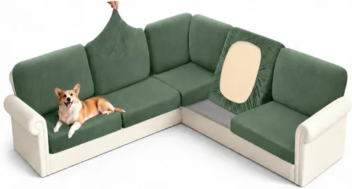 Vista 13 de Arfntevss - Fundas para sofá modular en forma de L de 5 asientos, fundas elásticas ajustadas para cojín de sofá de esquina para perros, protector