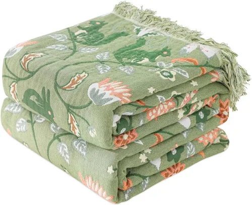 Vista 10 de LUTBM Manta bohemia para sofá de 50 x 60 pulgadas, 100% algodón, suave Animal-pájaro-a