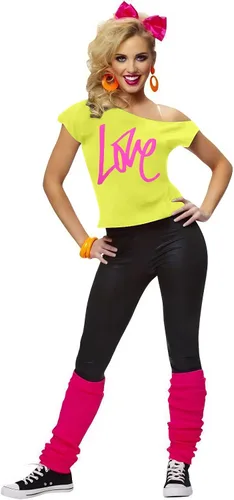 Vista 6 de Traje de los años 90 y 80 para mujer, camiseta de discoteca de fiesta temática de los años 80, tops con hombros descubiertos, parte superior vintage