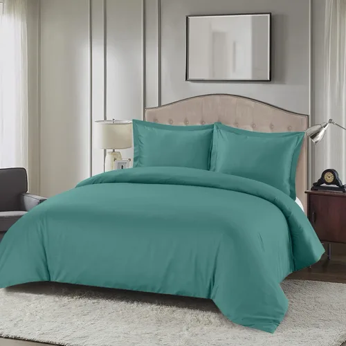 Vista 8 de Royal Hotel Bedding Funda de edredón suave y sedosa, viscosa hecha de mezcla de bambú y algodón, juego de funda de edredón de 3 piezas, Azul