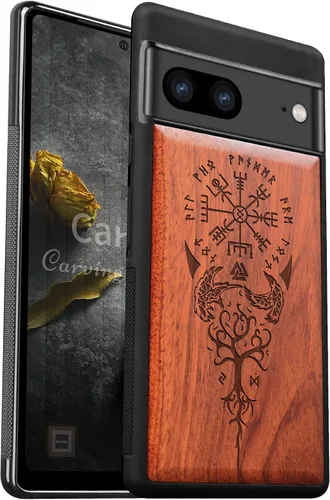 Vista 10 de Carveit Funda de madera para Pixel 7 [madera natural y TPU suave negro] a prueba de golpes, funda de madera única y elegante compatible con Google