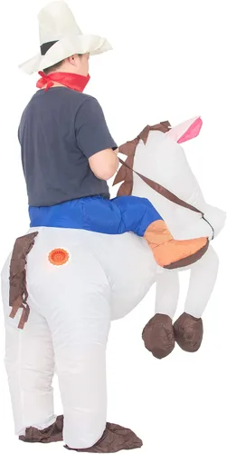 Vista 5 de JYZCOS Disfraz inflable de vaquero para adultos, vestido elegante de jinete de caballo occidental para hombres y mujeres, traje de fiesta