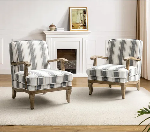 Vista 13 de HULALA HOME Silla decorativa a rayas de granja con patas de madera maciza Azul