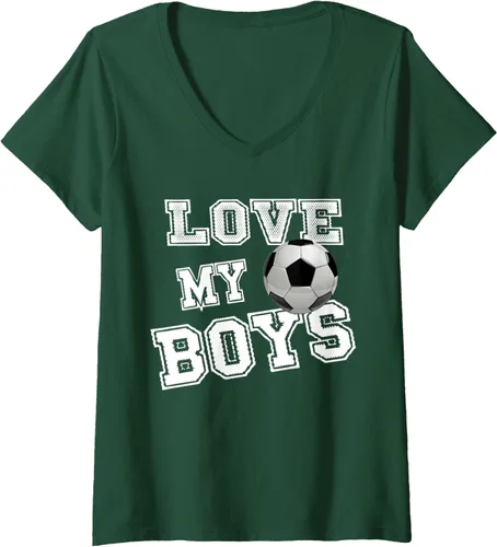 Vista 10 de Womens Retro I Love My Boys Soccer Gifts for Moms-Futbol Soccer Mom V-Neck T-Shirt