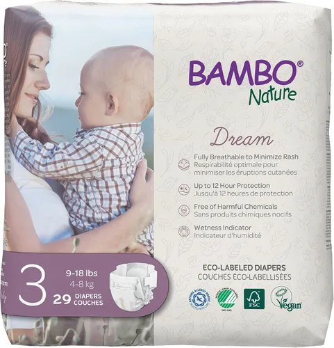 Vista 11 de Bambo Nature Pañales hipoalergénicos Dream Baby, pañales sostenibles con etiqueta ecológica de primera calidad, protección mejorada contra fugas