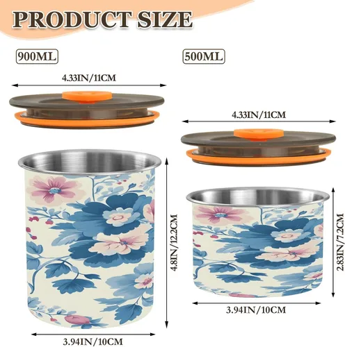 Vista 3 de Airtight Food Storage Containers, Bouquets (2) Stainless Steel Canisters with Locking Lid for Coffee, Tea, Flour, Sugar, Dry Goods, 900ML Kitchen