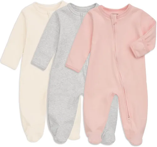 Vista 8 de Aablexema Pijama de bebé con puños de manopla, doble cremallera, ropa de algodón para bebés, pijamas para dormir con pies