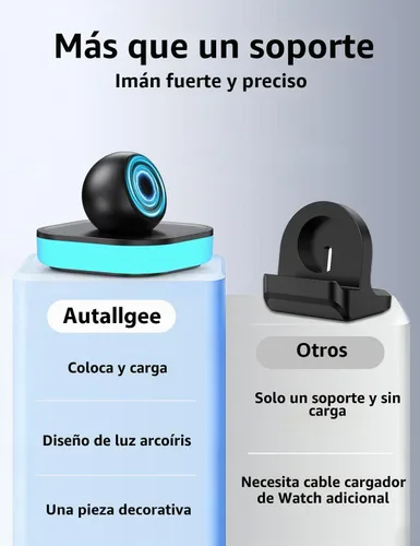 Vista 6 de Soporte de Carga para Cargador de Samsung Galaxy Watch, Base de Carga Magnética Modo Mesita de Noche con Luz y Cable USB para Watch 8/8