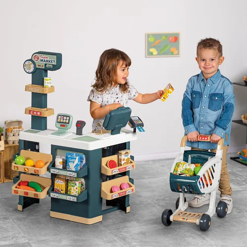Vista 7 de Smoby - Supermercado, carrito de compras para niños incluido, báscula mecánica, funciones electrónicas y 42 accesorios para una experiencia