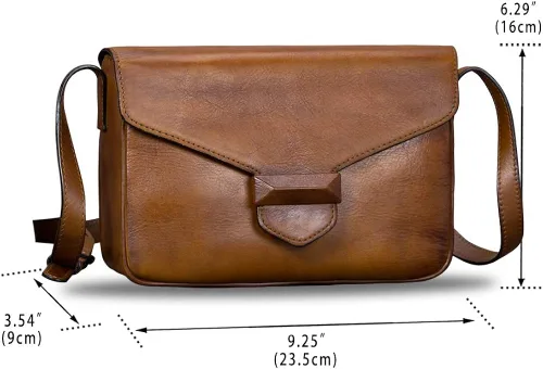 Vista 4 de Bolsos cruzados de cuero genuino para mujer hechos a mano bolsos vintage
