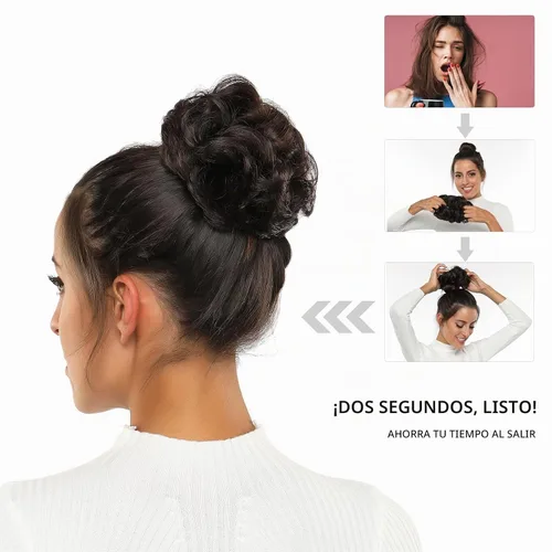 Vista 5 de Rose bud Extensiones de Cabello para Mujer en Forma de Moño Desordenado, Banda Elástica para Updo, Cabello Rizado y Desordenado, Scrunchie