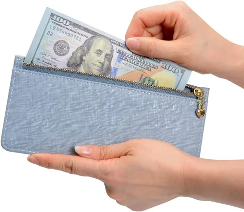 Vista 6 de Cartera para tarjetas de crédito para mujer, delgada y larga, con bolsillo con cremallera para efectivo, monedas, recibos, tarjetas
