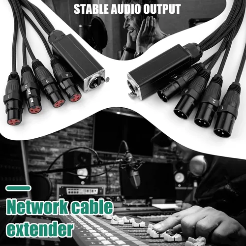 Vista 4 de Extensor de cable de audio serpiente de 4 canales XLR a Ethercon RJ45 CAT5/CAT6 para grabación de iluminación de sonido de escenario en vivo