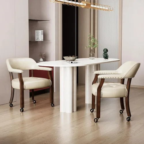 Vista 48 de Juego de 2 sillas de comedor con ruedas, poliuretano gris antiguo Gris (Antique Grey)