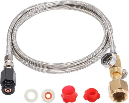 Vista 9 de Adaptador directo de cilindro de CO2 para tanque de CO2 con manguera de acero inoxidable de 60 pulgadas, conector de fabricante de soda de agua