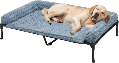 Vista 23 de Veehoo Cama elevada ortopédica para perro con cojín extraíble de felpa de rosa, 41 x 27 pulgadas, cama lavable para perro, cuna elevada