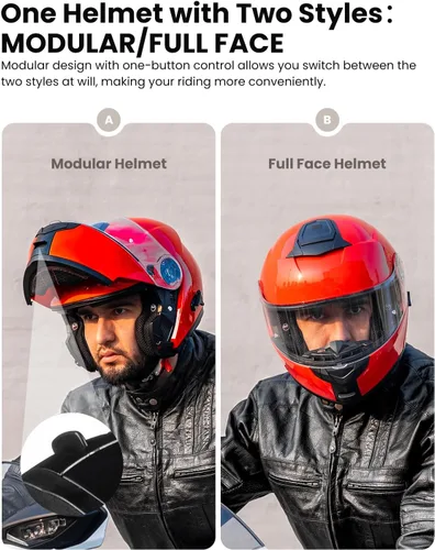 Vista 3 de ILM - Casco de motocicleta con Bluetooth modular, intercomunicación para 2-3 conductores, abatible, de cara completa, con doble visera, aprobado por