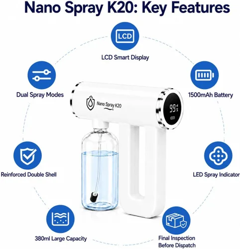 Vista 3 de Nano Mist Spray, pistola de pulverización nano inalámbrica de mano Blanco Ártico