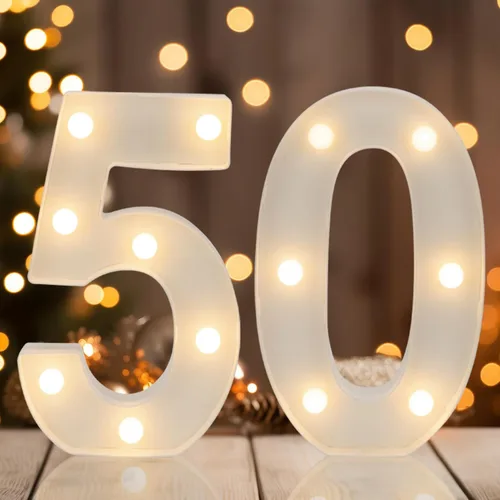 Vista 16 de Números Decorativos con Luces LED, Decoraciones de Cumpleaños número 13, Luces de Números LED Blanco Cálido, Letrero de Número de Marquesina