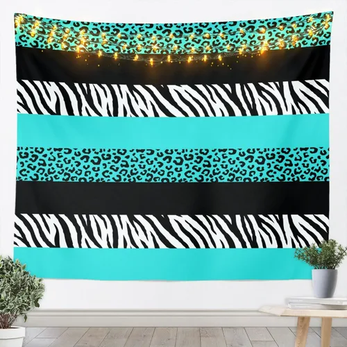 Vista 9 de Leopard Print Tapestry,Cheetah Zebra Skin Rustic Farmhouse Wall Tapestries,Girls Women Room Decor,Geometric Stripes Patchwork Chic Wall Leopard 10