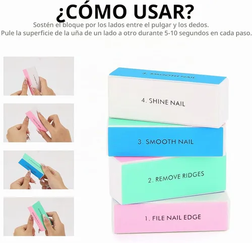 Vista 3 de Bloques pulidores de uñas de 4 vías para uñas naturales, bloque de pulido de uñas, limas de uñas, herramienta de forma y brillo de uñas