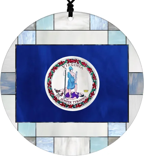 Vista 27 de Adorno navideño de Alabama – Efecto de diseño de vitrales de imitación con bandera estatal – Decoración de disco acrílico colgante 2026 para árbol