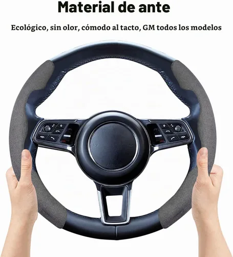 Vista 4 de Ergocar Sporty Suede - Funda para volante en forma de D y redonda, universal, antideslizante, transpirable, segmentada, funda protectora para Negro