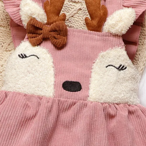 Vista 8 de MBMSHEGH Vestidos de bebé para niña, vestido sin mangas con volantes, lindo vestido de reno, vestidos casuales de otoño para niños, Rosado