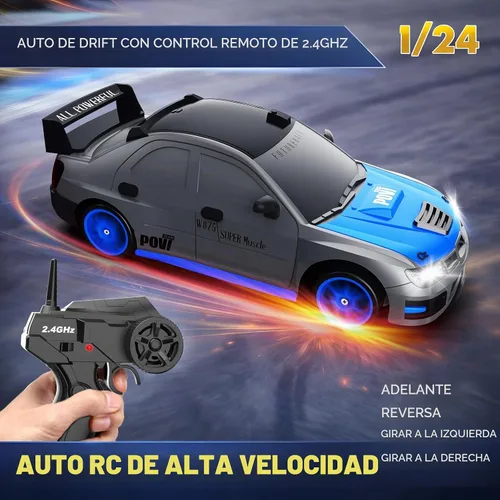 Vista 2 de Auto de control remoto RC Drift Car 2.4GHz Escala 1:24 4WD 15KM/H Modelo de vehículo de alta velocidad con luces LED Neumático de Derrape Coche
