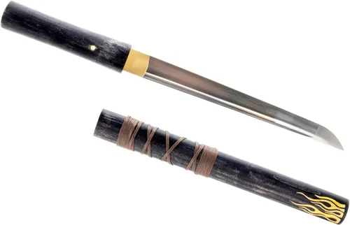 Vista 10 de Black Shirasaya Sword, Hand Forged Full Tang Katana, Wakizashi, Tanto hand-sharpened blades in glossy black shirasaya mounts, 1095 katana and
