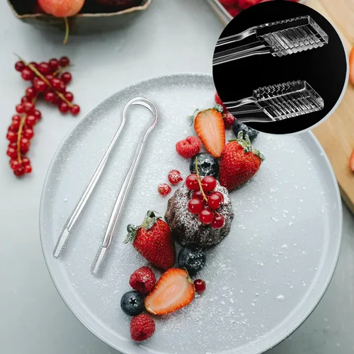 Vista 3 de Patelai 10 pinzas pequeñas de plástico para servir aperitivos, de plástico transparente, mini cubos de azúcar, para bufé, helado, postre, té, café