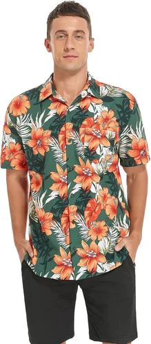 Vista 2 de milanpavilion Camisa hawaiana para hombre, camisa de verano con flores de playa, camisas de manga corta con botones para hombre