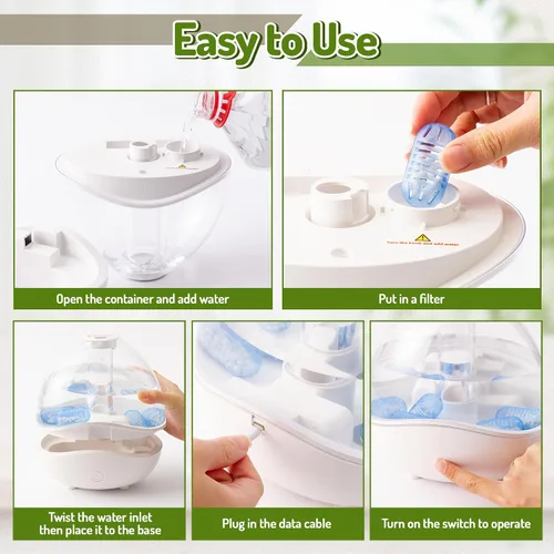 Vista 3 de Humidificadores de niebla fría para dormitorio, humidificador de aire ultrasónico pequeño silencioso de 1.5 litros con 5 filtros, luz nocturna