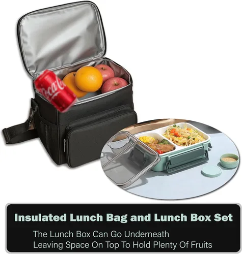 Vista 5 de Lonchera térmica y lonchera para adultos, hombres y mujeres, lonchera Oxford grande a prueba de fugas térmica de 10 litros para el trabajo, picnic