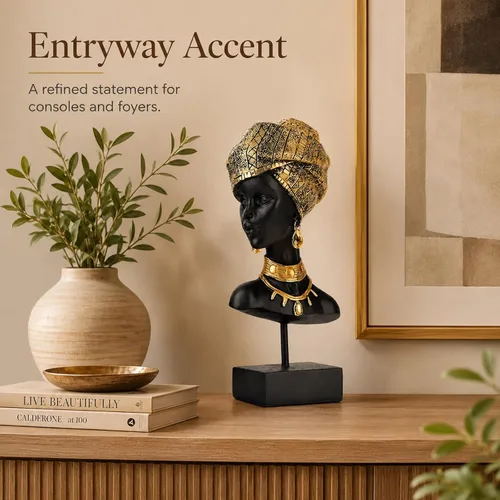 Vista 5 de Estatua africana y esculturas para decoración del hogar, figuras tribales de dama africana, estatuas de cabeza, estatua de busto americano, acento