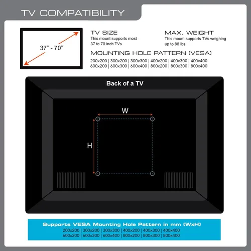 Vista 4 de QualGear QG-TM-002-BLK - Soporte de pared fijo y ultra delgado de 37 a 70 pulgadas, perfil bajo, universal para televisores LED, color negro